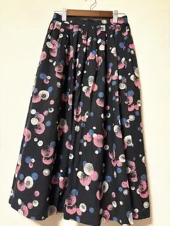 ◆カラフルドット柄フレアスカート◆レトロ　しゃぼん玉　黒