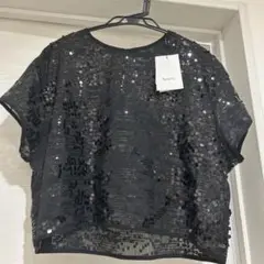 【新品未使用】Apart by スパンコール黒トップス F