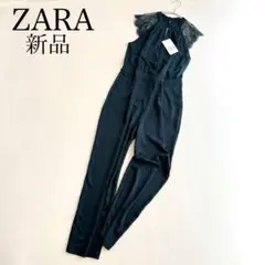 新品✨ZARA　ザラ　オールインワン　袖レース　前面背面スリット入り　Lサイズ