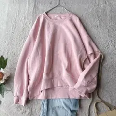 美品(L)オーバーサイズトレーナー/スエット/ストレッチ/ゆったり/大きい