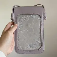 BT2 スマホショルダー バック　カバン　ムラサキ　ラベンダー　透明ポケット付き