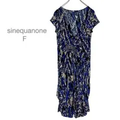 sinequanone シネカノン　膝丈ワンピース　ノースリーブ総柄　ブルー　F