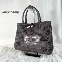 ✨人気✨ longchamp ロンシャン ハンドバッグ 型押し クロコ グレー
