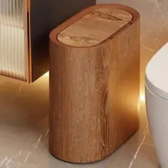 木製と金属の蓋付きごみ箱