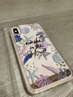 iPhoneXケースシースルーラメ貝殻海夏サマーヒトデシェル半透明くすみカラー