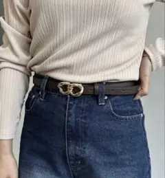thevon ダブルリングバックルベルト　ブラウン