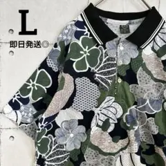 【新品】メンズ　ポロシャツ　派手　魚柄　個性的　和柄　鯉柄　L