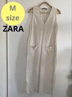 美品❣️ZARA ザラ　リネンロングワンピース　マキシ　ベージュ　M