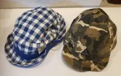 早い者勝ち❗【美品】チェック柄と迷彩柄の帽子 54cm 子供 キャップ ハット