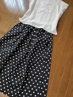 白黒水玉/コットンギャザーロングスカート