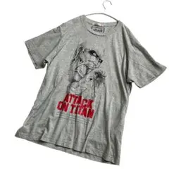 【極美品】ユニクロ 進撃の巨人 デカロゴ プリント ロゴ Tシャツ グレー L