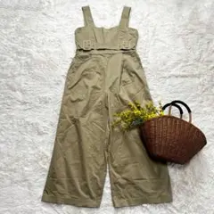 Ray BEAMS レイビームス サロペットパンツ ワイド ベルテッド ベージュ