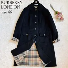 ☘️美品◆大きいサイズ46◆カシミヤ混 ダブルフェイス ロングコート ブラック