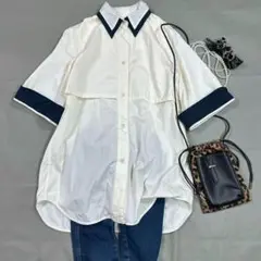 美品୨୧CINOH チノ バイカラーハーフスリーブシャツ