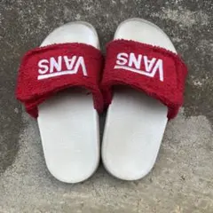 VANS タオル地スライドサンダル レッド18センチ