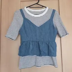 Lovetoxic (ラブトキシック)ＧＵ ストライプデニムペプラムトップス
