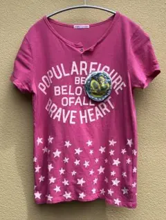 【値下げ】rough ピンク 星柄 Tシャツ レスラーマスクのポケット付