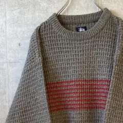 Stussy ステューシー ボーダー ニット ウール混 セーター グレー M