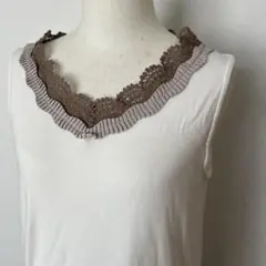 【美品】ノアール nOr LABEL 白 タンクトップ プリーツ レース装飾