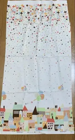 街の柄　プリント　ベージュ　生地　105cm×45cm