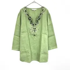 JM COLLECTION グリーン Vネックシャツ 12サイズ トップス