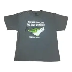 Bass Design Tee 魚デザイン グレー バス Tシャツ XLサイズ