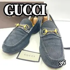 【良品】GUCCI グッチ GG柄 ホースビット ローファー ブラック 23cm