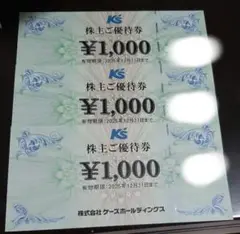 最新！ケーズデンキ 株主優待券　　（3,000円分）