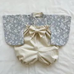 【即納.ラスト1点】ベビー袴 ハンドメイド ボタニカルブルー×生成り