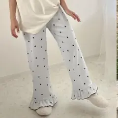 しまむらayano パターン裾フリルパンツ　ハートネイビーM