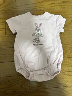 ウサギ刺繍ロンパース ピンク