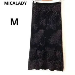 MICALADY ミカレディ M ウエストゴム 花柄 ロングスカート ブラック