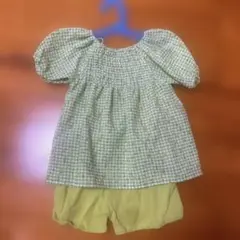 花柄セットアップ 4-5Y 黄緑カラー
