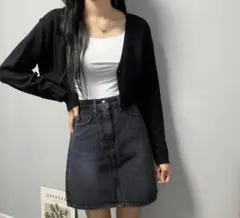 amood ブラック デニムミニスカート