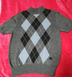美品　Burberry　アーガイル柄 半袖ニット M グレー