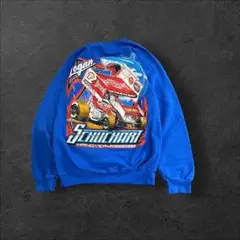 美品　US古着　スウェット　レーシング　GILDANギルダン　両面プリント　青