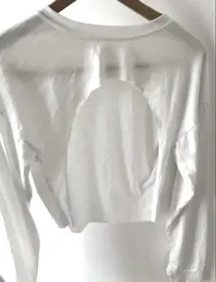 【美品】胸あきホワイトオープン長袖Tシャツ