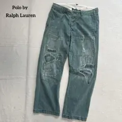 希少 ポロバイラルフローレン パッチワーク リペア ダメージ加工パンツ W31