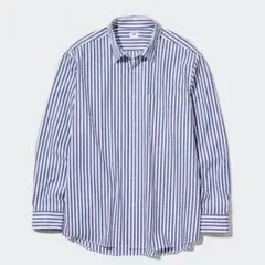 【ユニクロ】UNIQLO エクストラファインコットン　ストライプシャツ　ブルーM