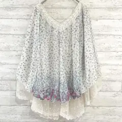 ready bird ポンチョ風 レース刺繍 小花柄 プルオーバー 【M】 裏地