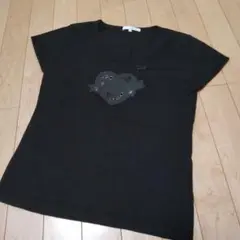 美品☆BRAHMIN カットソー ハート 革 半袖 黒 ブラック ニット
