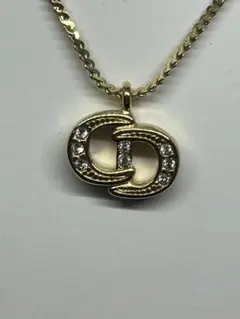クリスチャンディオール Dior ゴールド ストーンロゴヴィンテージネックレス2