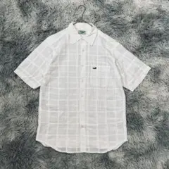 【クロコダイル】チェック織り 半袖シャツ（L）涼感素材 コットン100TC394