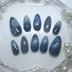 【現品】花火 浴衣 夏祭 フラッシュラメ ブルー 夜空 星空 個性