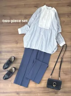 2点セット　まとめ売り レディース服　コーデ売り　ストライプシャツ　スラックス