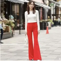 【大特価】INGNI 赤 M ストレッチパンツ フレアパンツ レディース