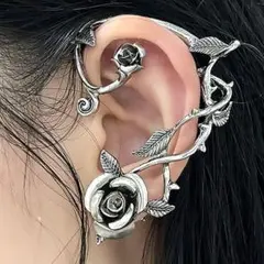 左耳用 ピアス イヤーカフ シルバー ローズ バラ 薔薇 韓国 地雷系 パンク
