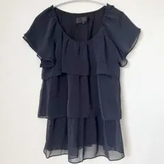 UNTITLED アンタイトル　ブラウス　フリル　ネイビー　シフォン　Sサイズ