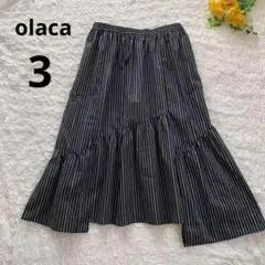 新品　大きいサイズ3 　olaca　ギャザー　ロングスカート　ストライプ