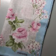 【新品】renoma レノマ バラ柄ハンカチ 水色 大判
